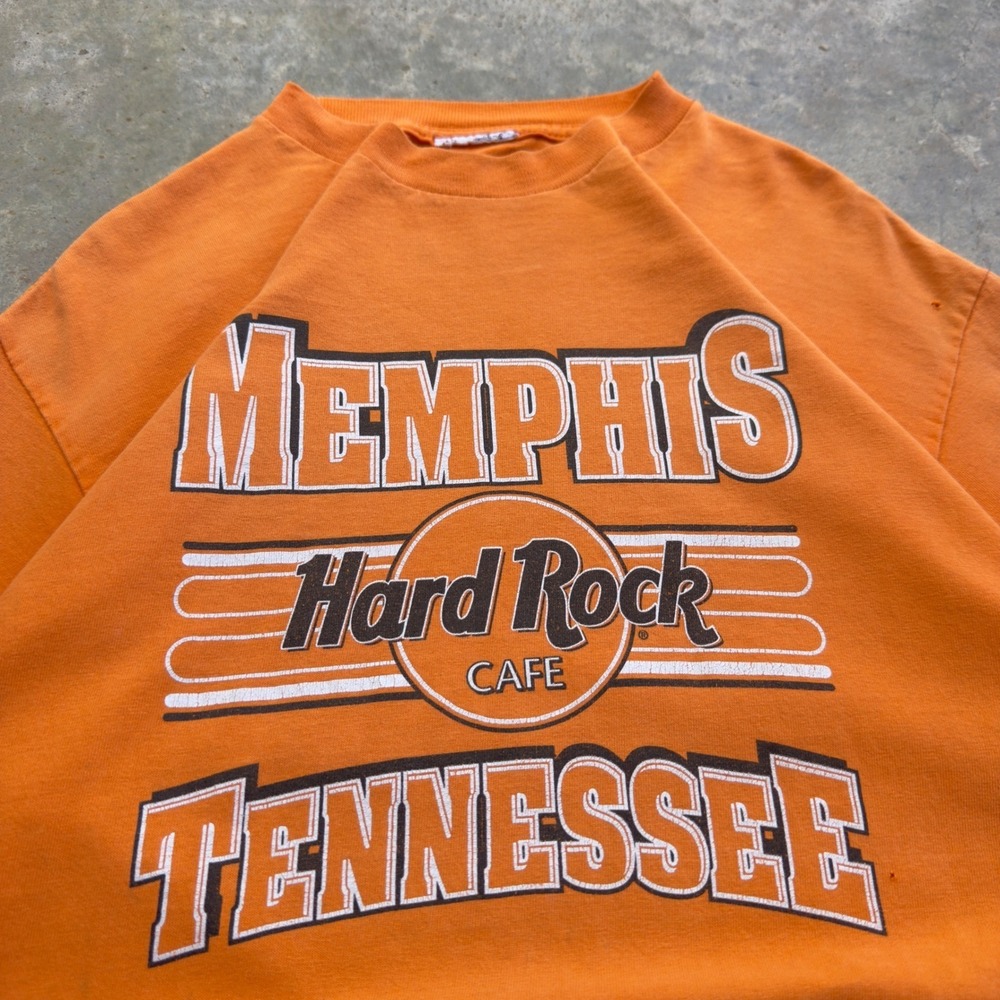 Vintage 90s Hard Rock Cafe Memphis Tennessee Graphic Tee Orange Large (d12)